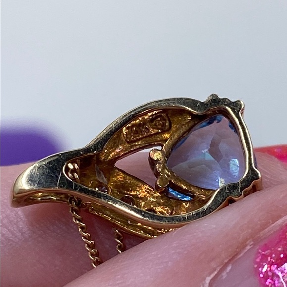 💛 Vintage 10k Gold with Blue Topaz & Diamond Pendant Necklace - Picture 4 of 6